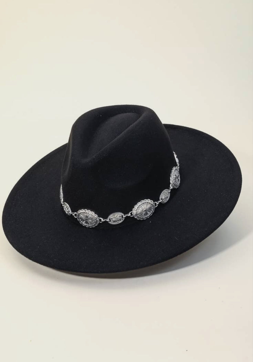 COIN CHAIN STRAP FEDORA HAT- BLACK