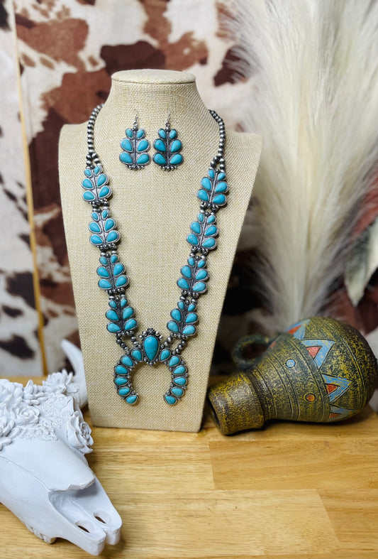 DON'T MESS WITH COWGIRLS NECKLACE SET- turquoise