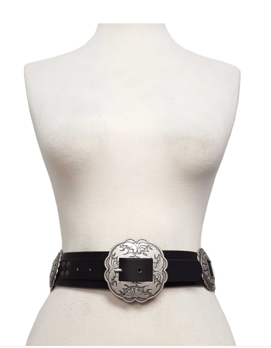 THE 3 CONCHO BELT Genuine Cowhide Leather /Black