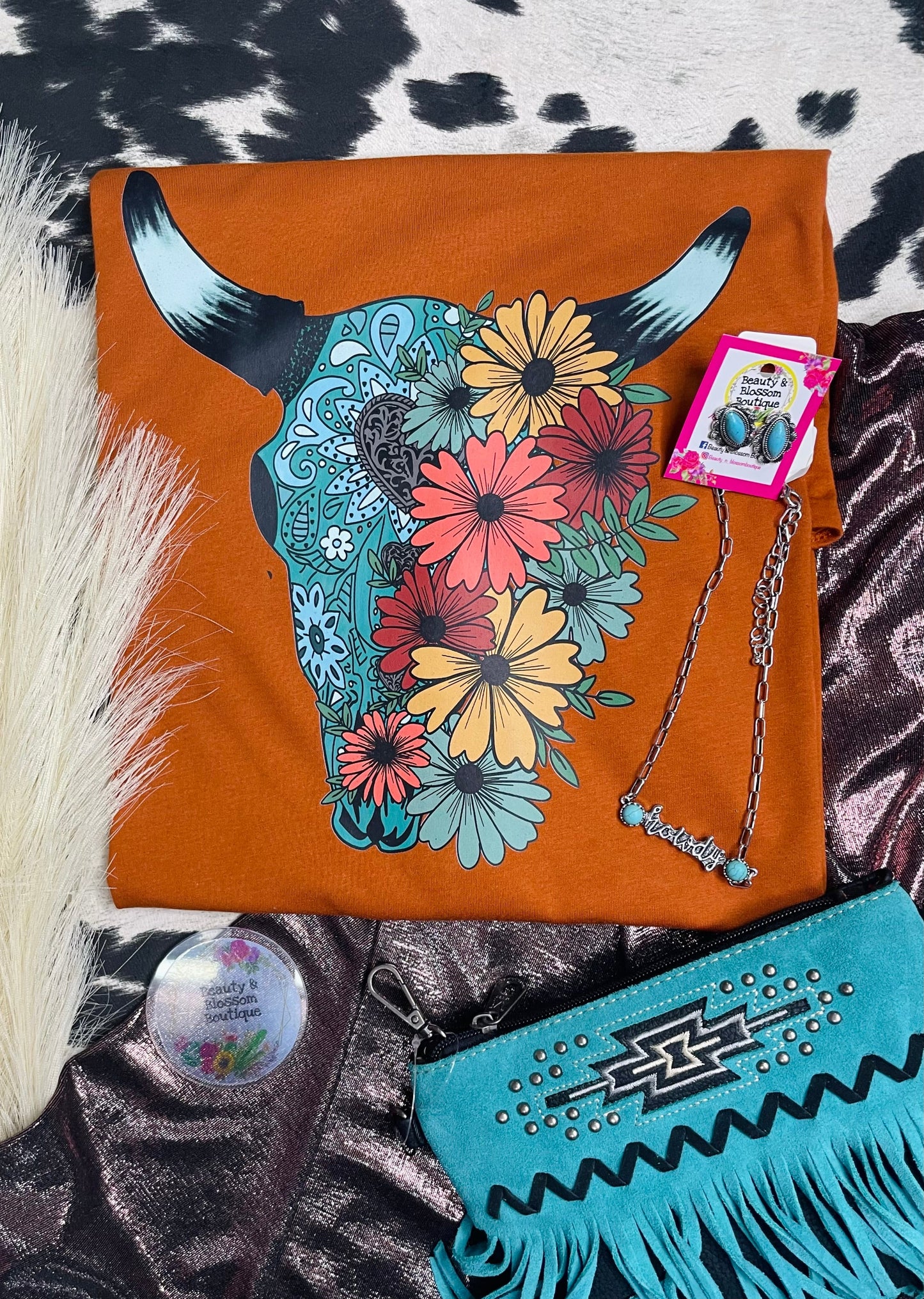 TURQUOISE FLOWER STEER TEE- 294