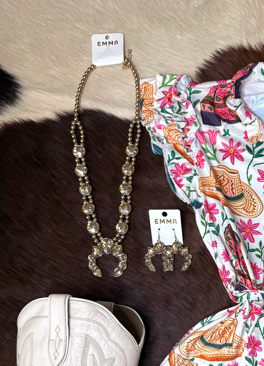 KRYSTAL SQUASH BLOSSOM NECKLACE SET- TOPAZ