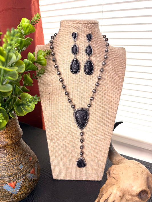 BLACK STONE NECKLACE SET
