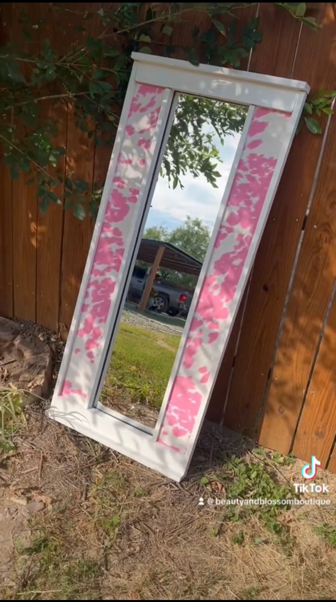 [PICK UP ONLY] PINK COW PRINT MIRROR