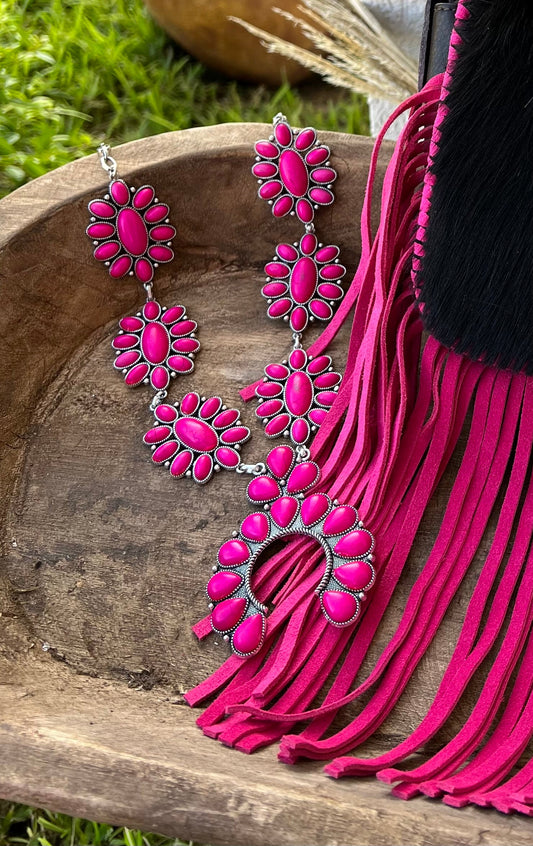 CONCHO NECKLACE SET- FUCHSIA