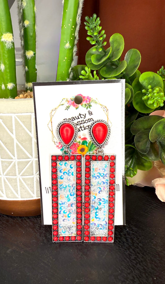 LET’S GO SQUARE SEQUIN EARRINGS- red