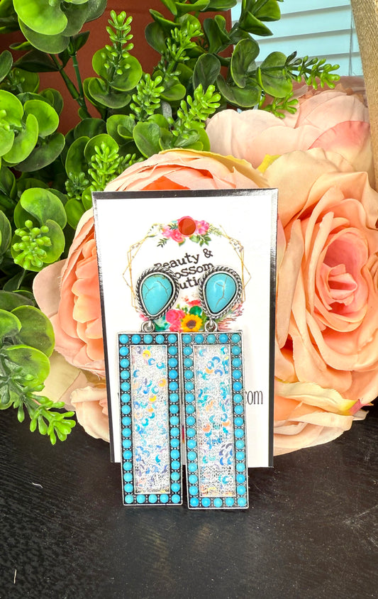 LET’S GO SQUARE SEQUIN EARRINGS- Turq
