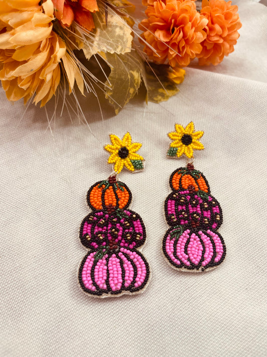 BEADED PUMPKIN EARRINGS- PINK