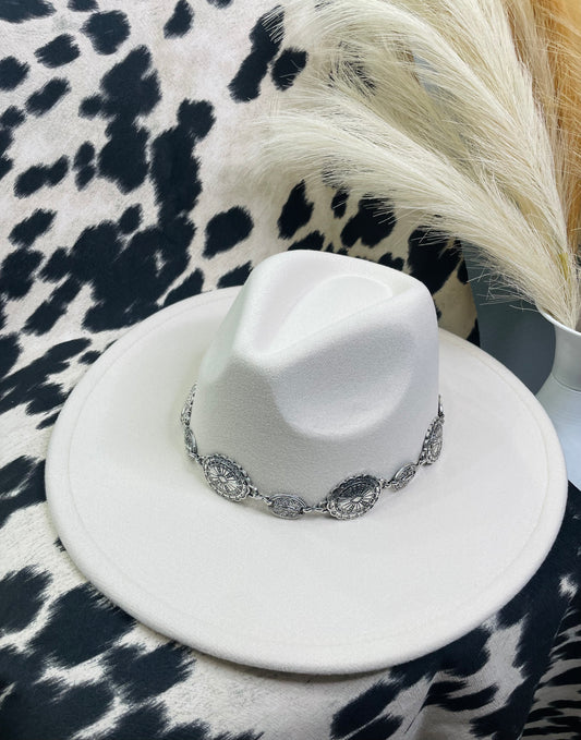 COIN CHAIN STRAP FEDORA HAT- IVORY