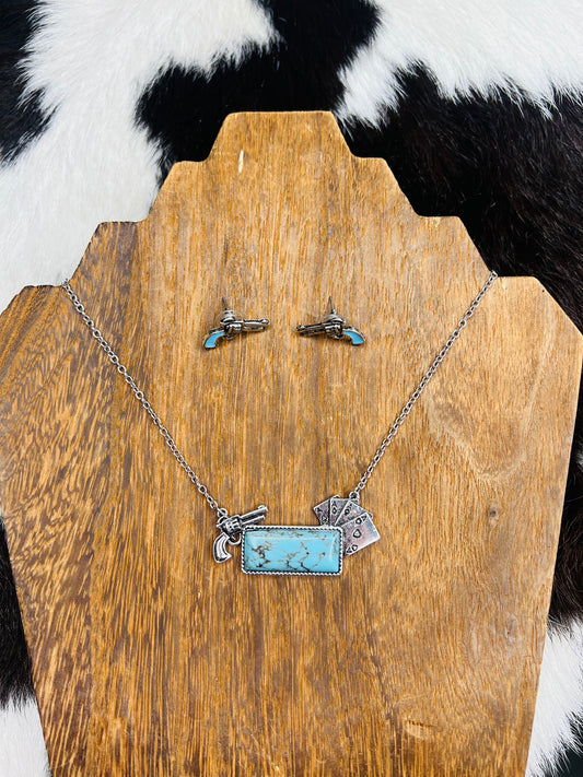 WESTERN CARD NECKLACE SET