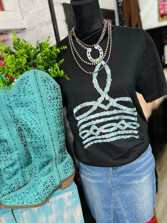 TURQUOISE BOOT STITCH TEE- 284