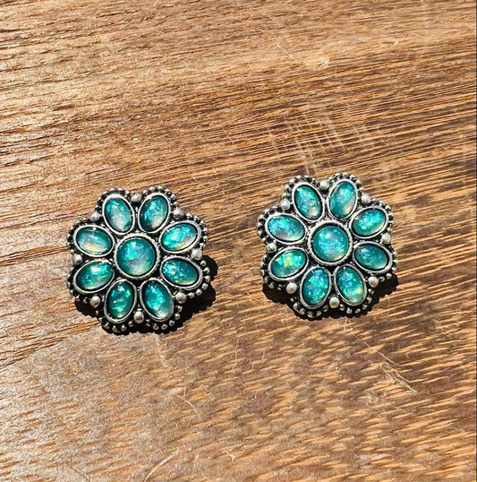 FLOWER STUD EARRINGS - TURQUOISE