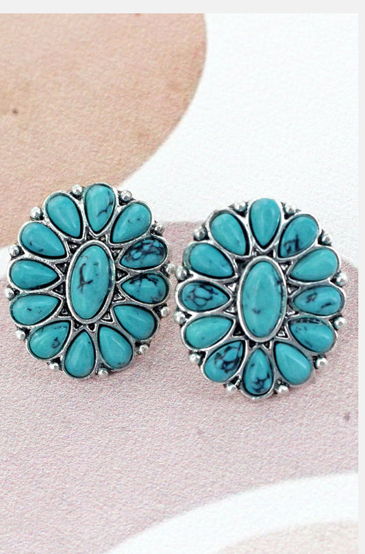 TURQUOISE CONCHO STUD EARRINGS