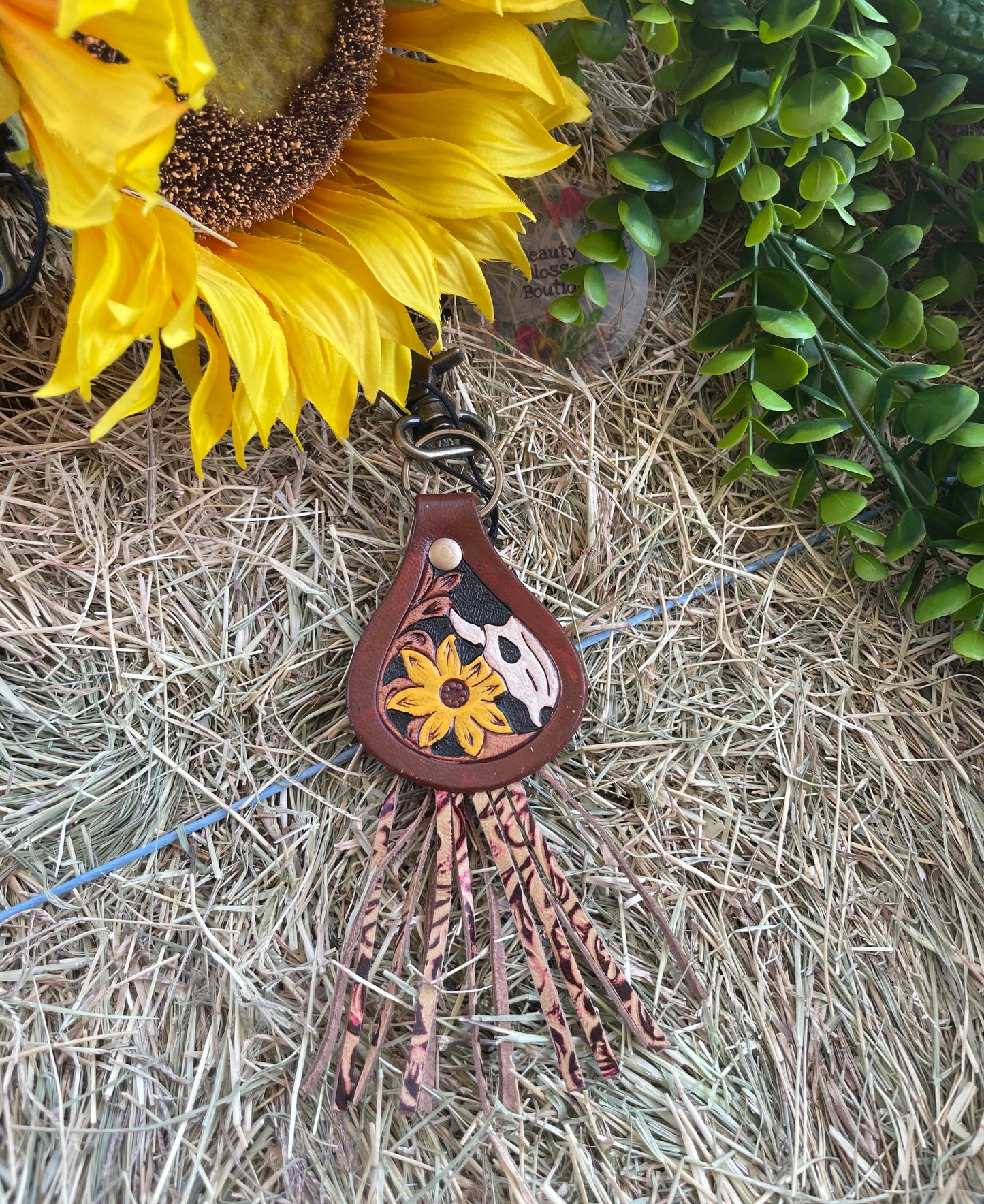 Steer Hand-Tooled Leather Keychain