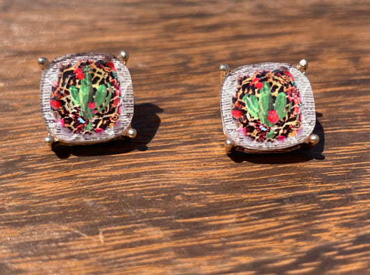 LEOPARD CACTUS STUD EARRINGS