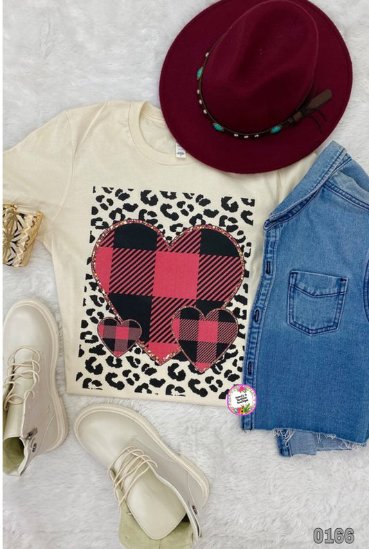 Leo Plaid Heart T-shirt - 166