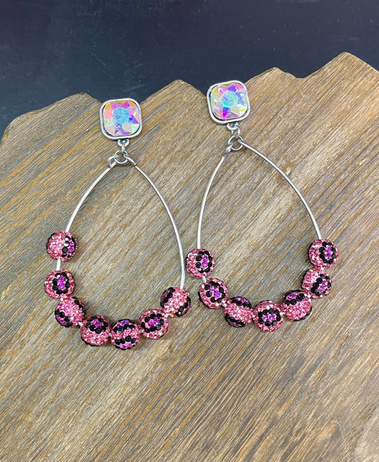 Pink Leopard Stone Ball Earrings