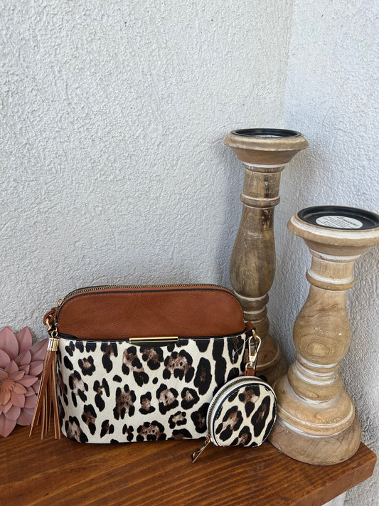 LEOPARD CROSSBODY PURSE W/ COIN BAG