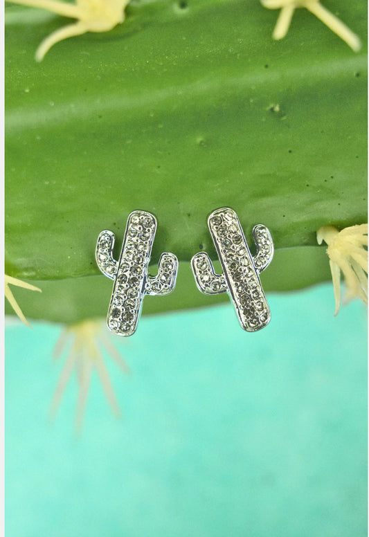 Crystal Silvertone Cactus Earrings