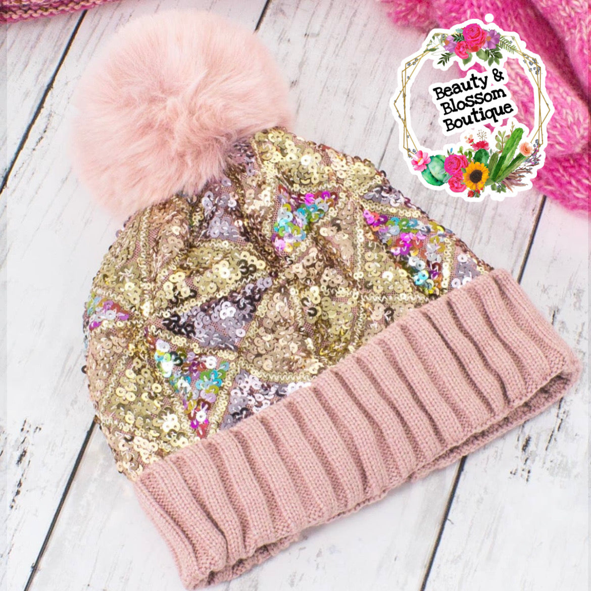 SEQUIN BEANIE- PINK