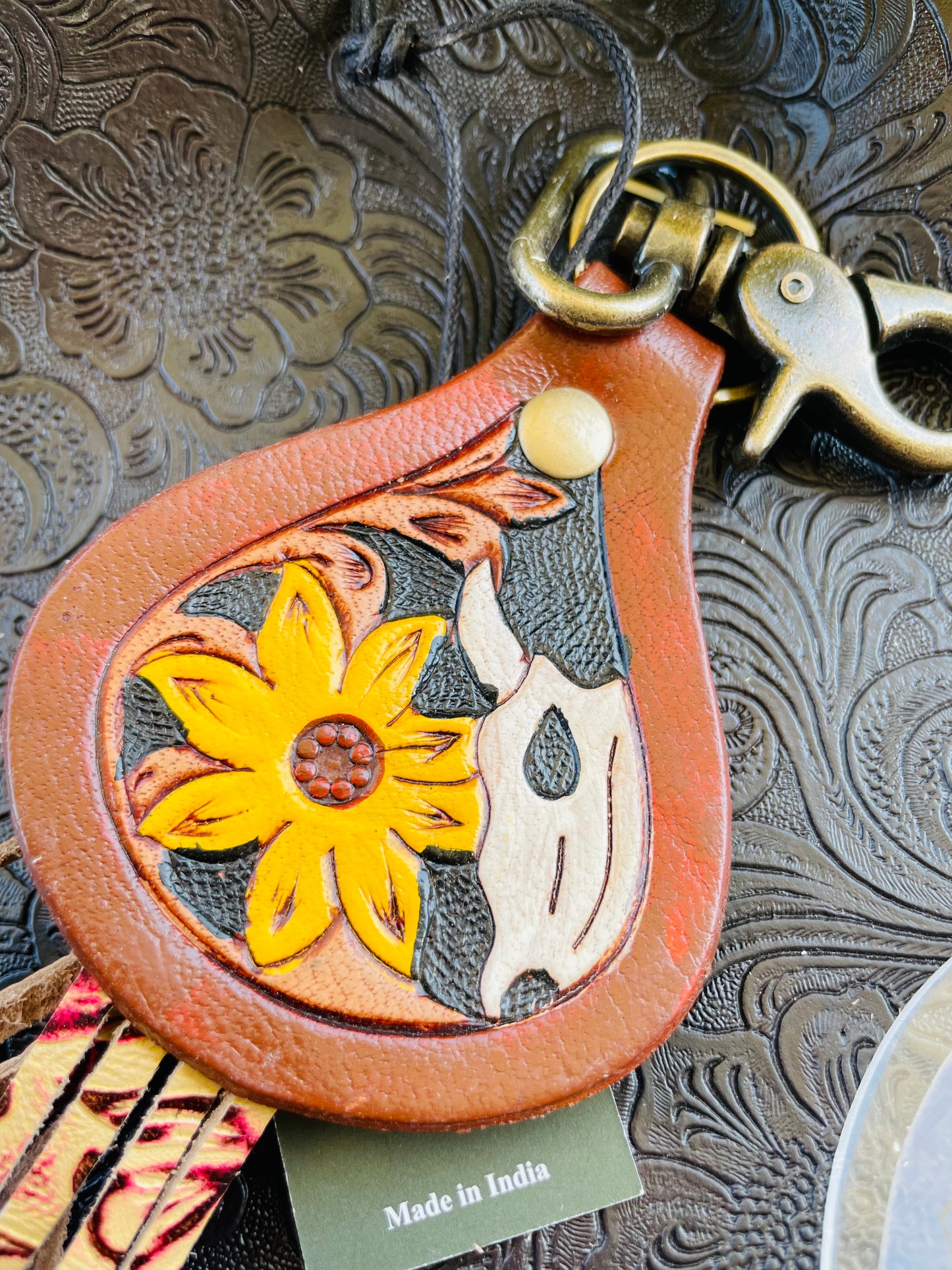 Steer Hand-Tooled Leather Keychain