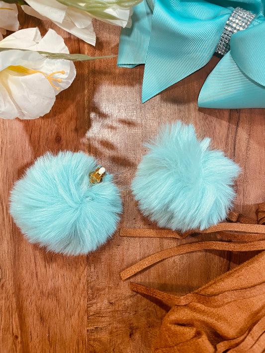 TURQUOISE POM POM CLIP ON EARRINGS