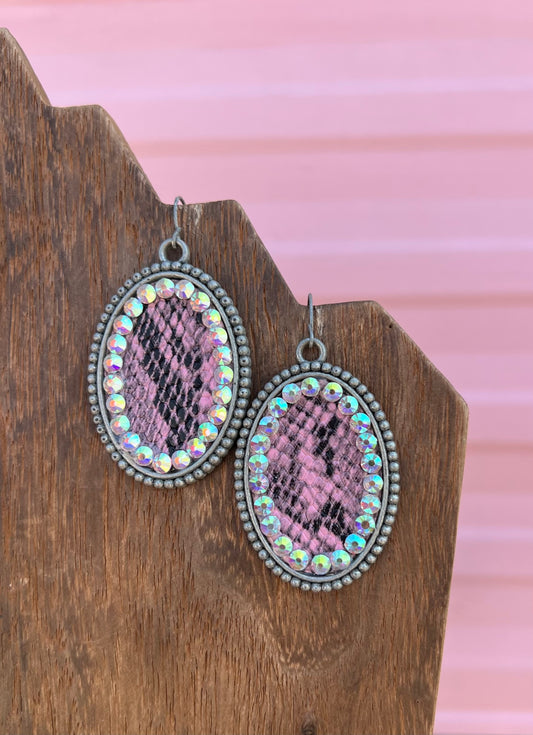 GREY/PINK SNAKE PRINT EARRINGS