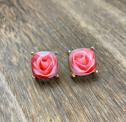 Pink Rose Stud Earrings