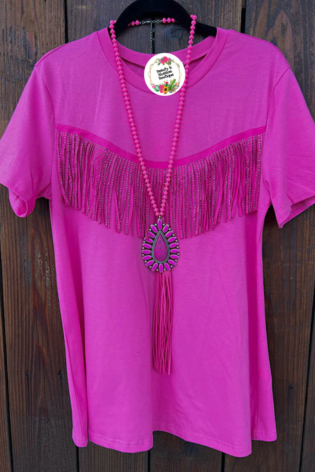 JANETH FRINGE TOP- PINK