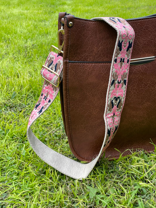 EMBROIDERY BAG STRAP - NAVY/PINK