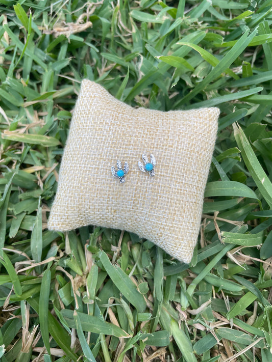 SILVER CACTUS TURQUOISE STUD EARRINGS