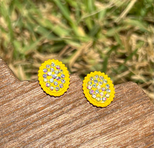 Rhinestone Stud Earring - Yellow