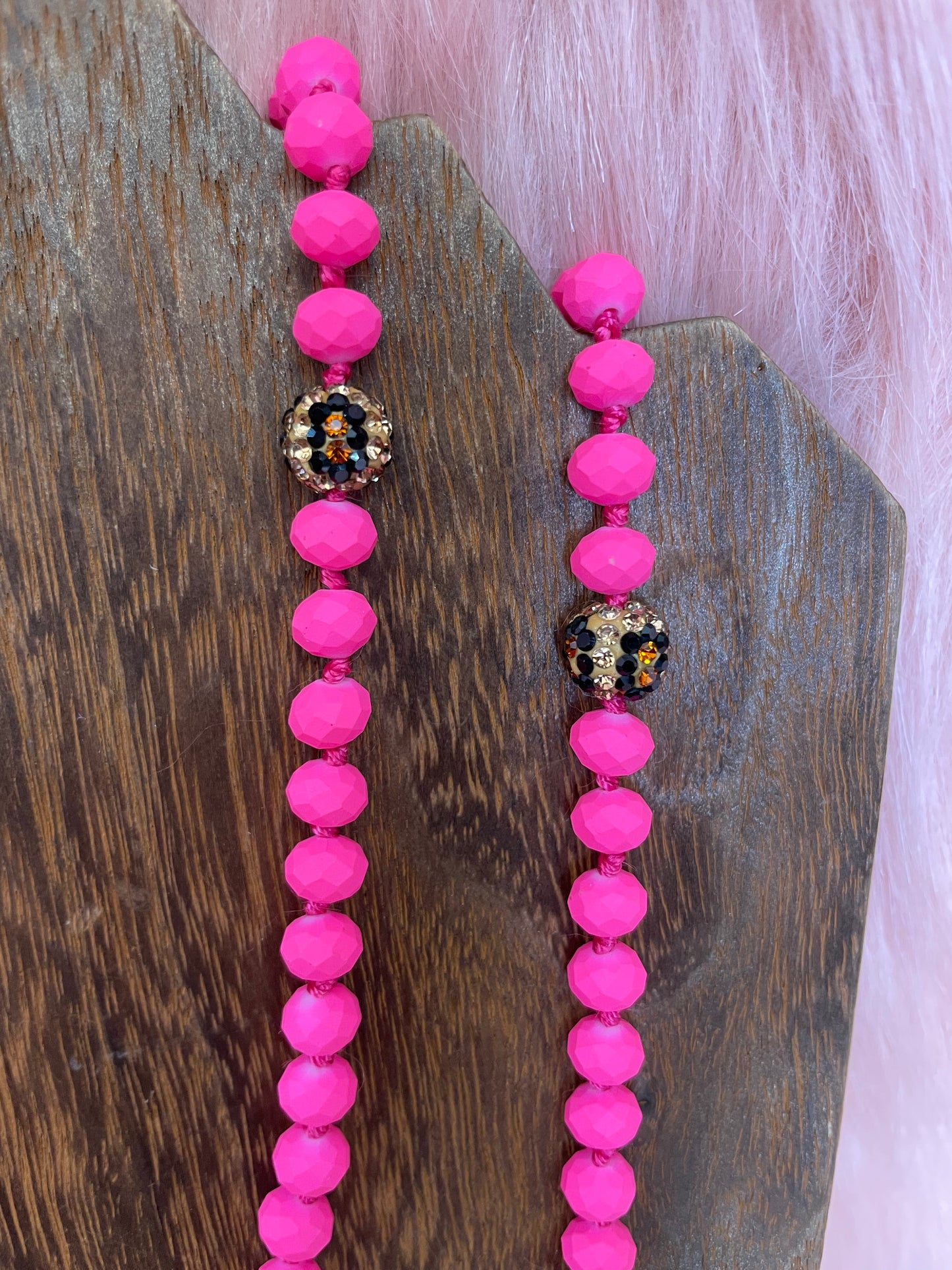 Neon Pink Leopard Beaded Necklace