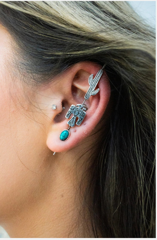 Cactus and Thunderbird Fake Piercing Earring