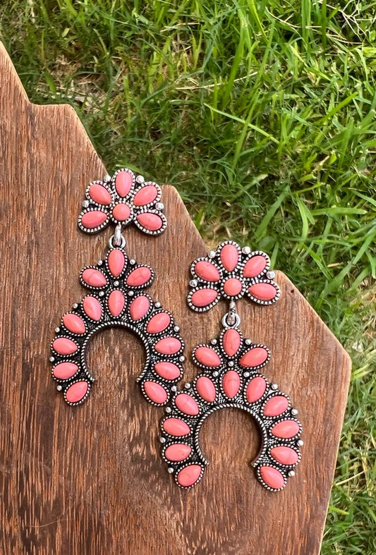 SQUASH BLOSSOM EARRINGS - CORAL