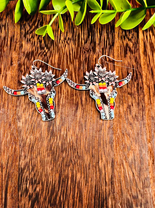 STEER HEAD BEADED EARRINGS