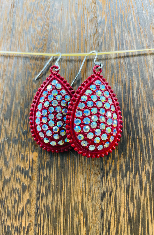 Red Teardrop Iridescent Earrings