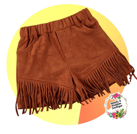 LINDA SUEDE FRINGE SHORTS -GIRLS