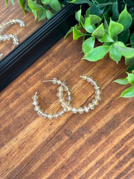 AB Champagne Clear Beaded Hoops